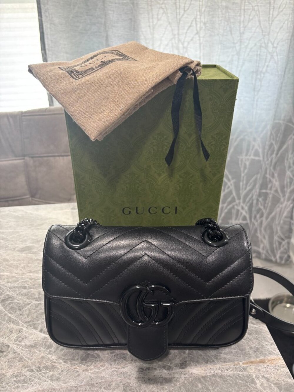 AUTHENTIC GUCCI MARMONT SMALL SHOULDER BAG- Glossy Black Hardware - Picture 11 of 13